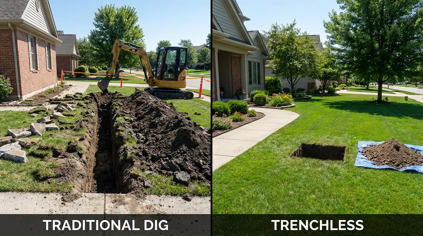 Trenchless sewer repair with minimal yard damage versus traditional excavation in Glendive, MT